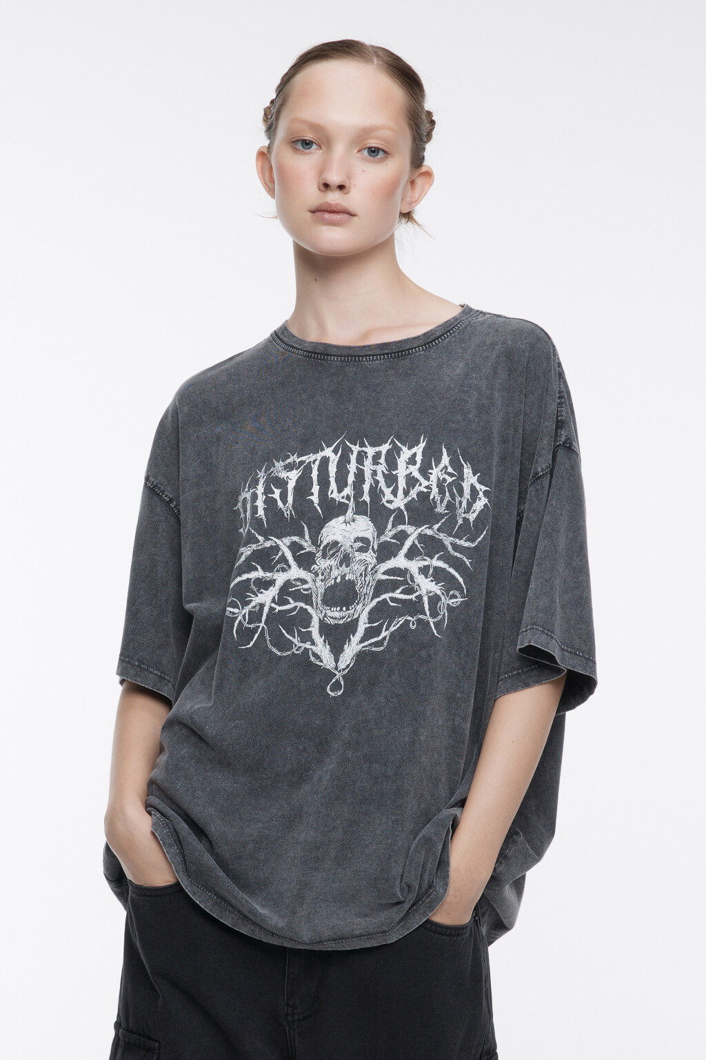 Футболка oversize хлопковая в стиле гранж - цвет серый - 1