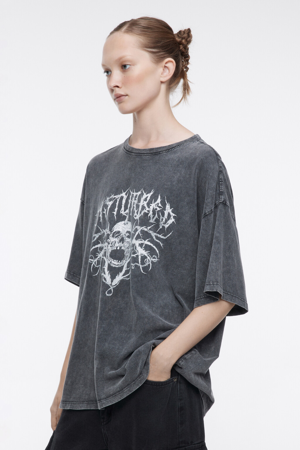 Футболка oversize хлопковая в стиле гранж - цвет серый - 3