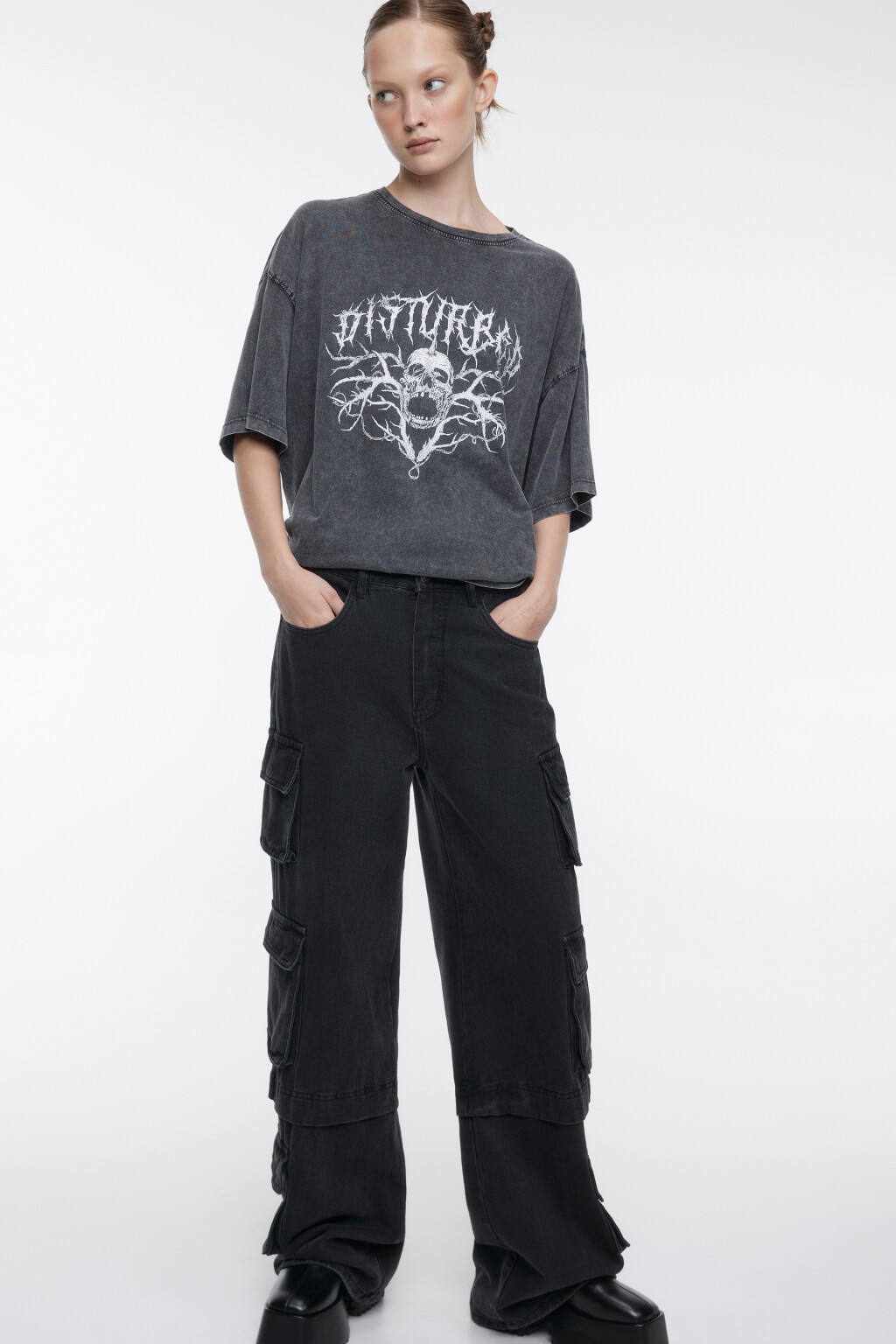 Футболка oversize хлопковая в стиле гранж - цвет серый - 2