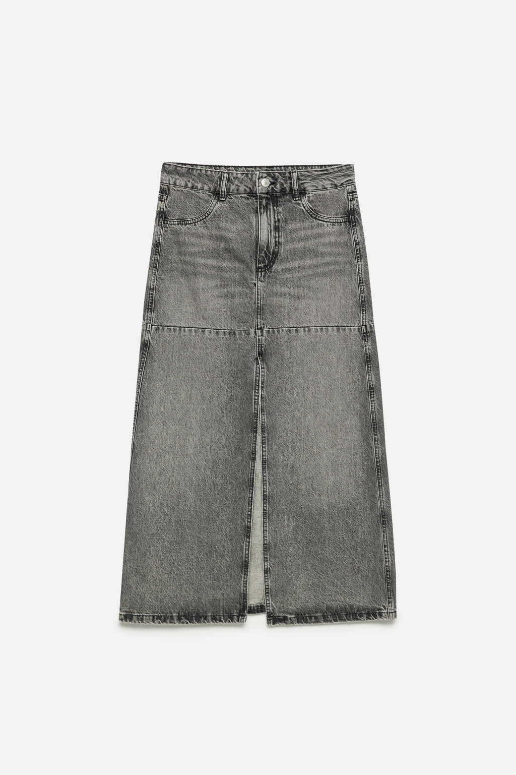 Юбка миди джинсовая прямая с разрезом спереди - цвет серый - 7