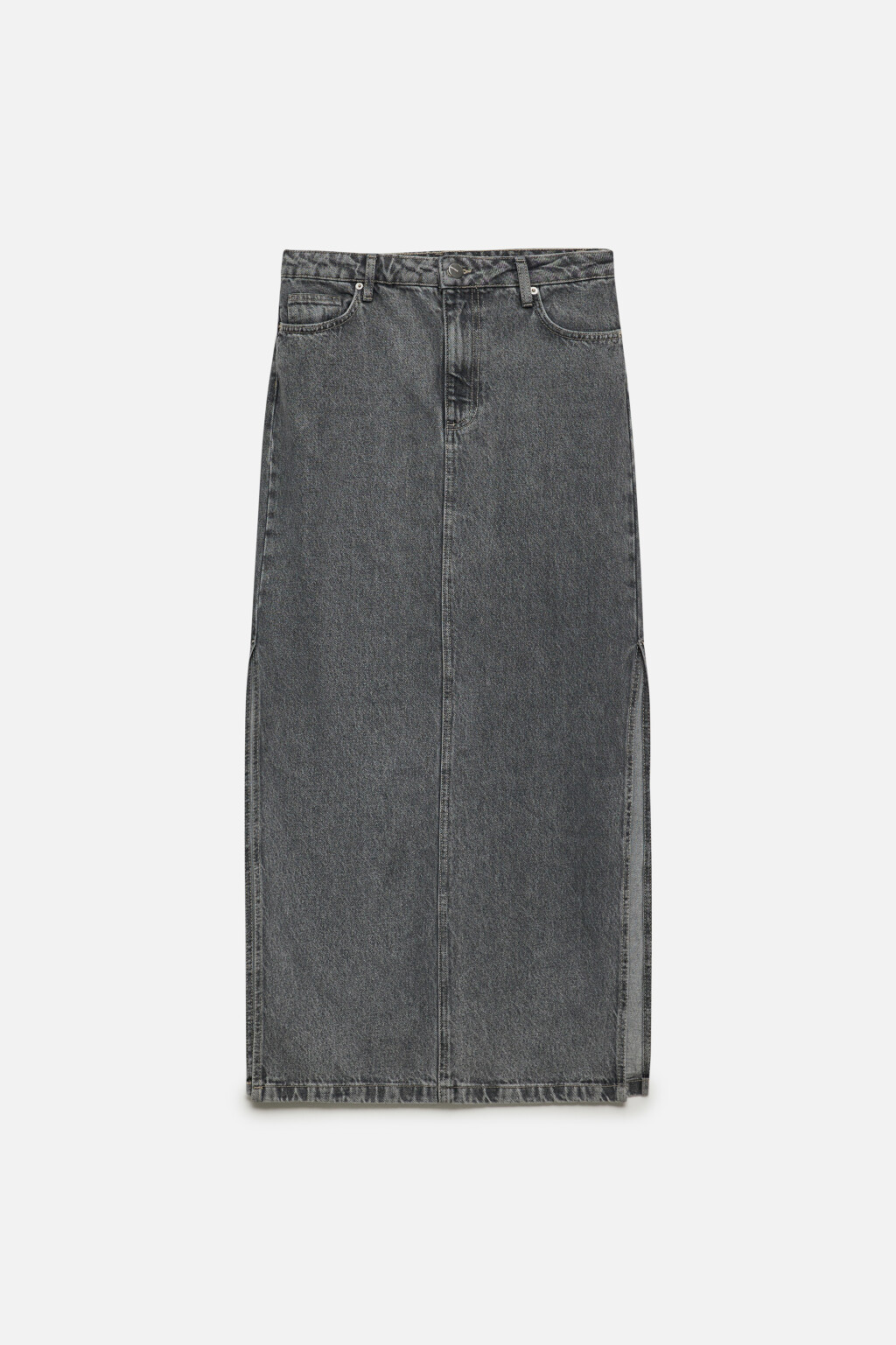 Юбка макси джинсовая прямая с разрезом сбоку - цвет серый - 8