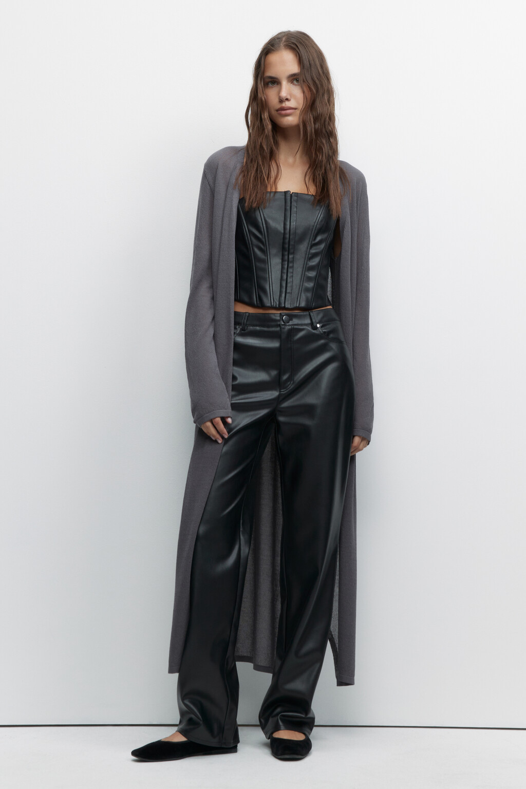 Кардиган длинный вискозный без застежки - цвет серый - 1