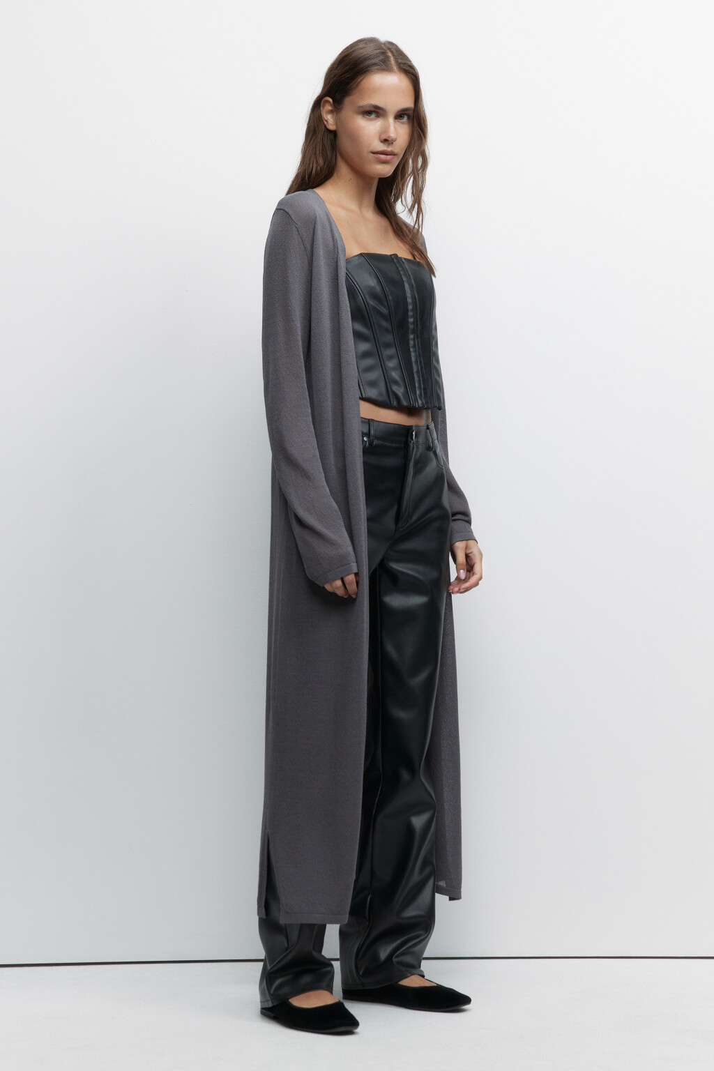 Кардиган длинный вискозный без застежки - цвет серый - 2