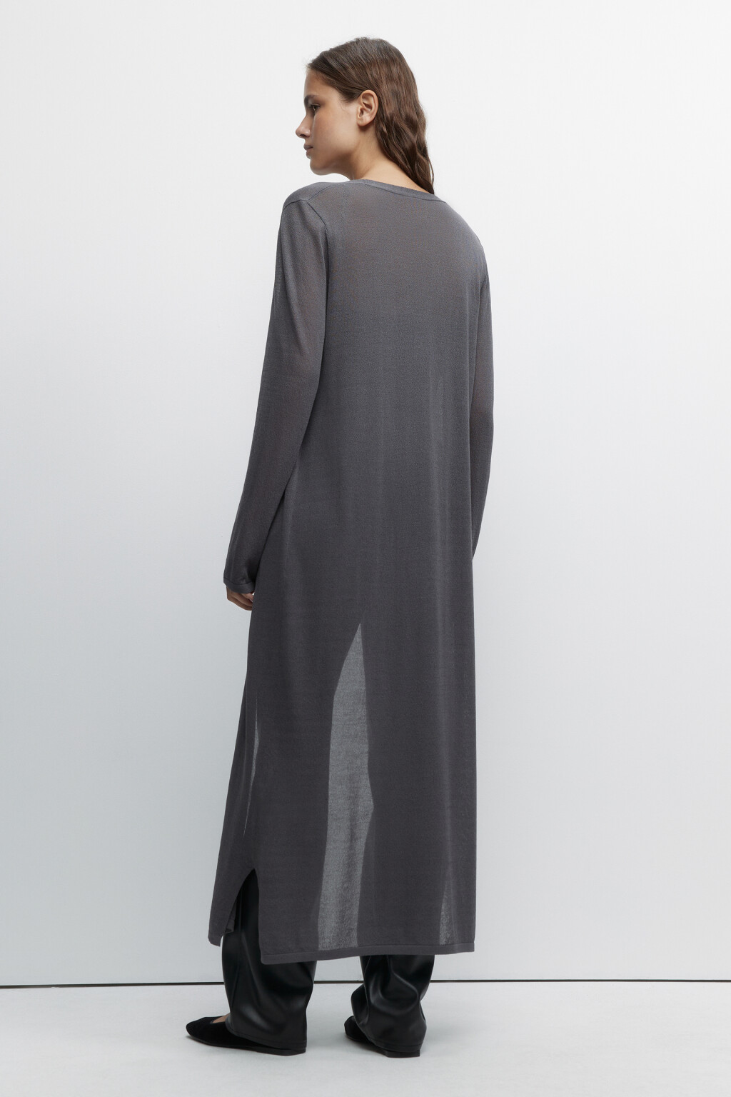 Кардиган длинный вискозный без застежки - цвет серый - 3