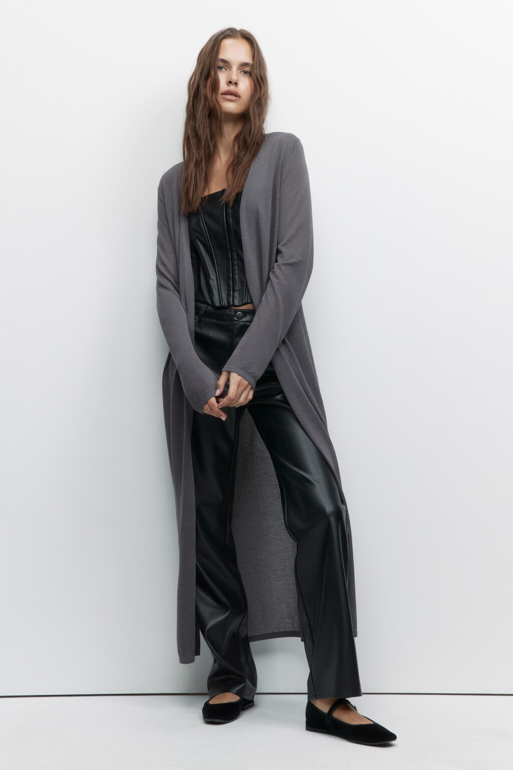 Кардиган длинный вискозный без застежки - цвет серый - 4
