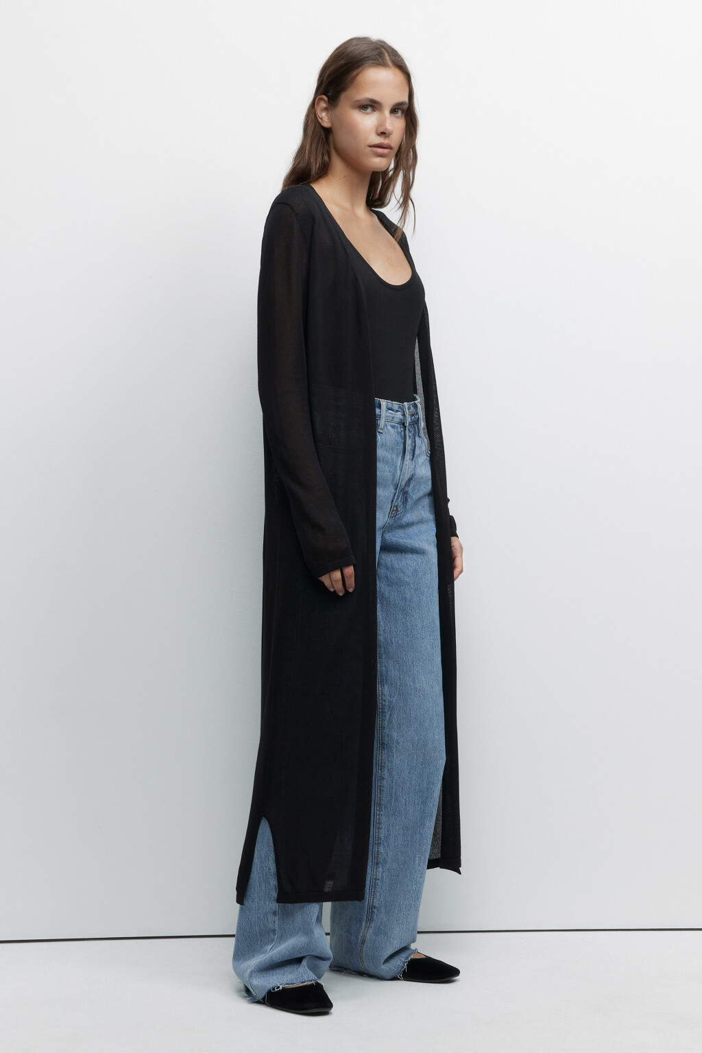 Кардиган длинный вискозный без застежки - цвет черный - 2