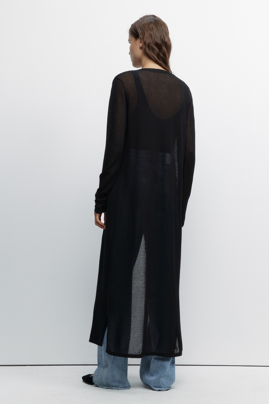 Кардиган длинный вискозный без застежки - цвет черный - 3