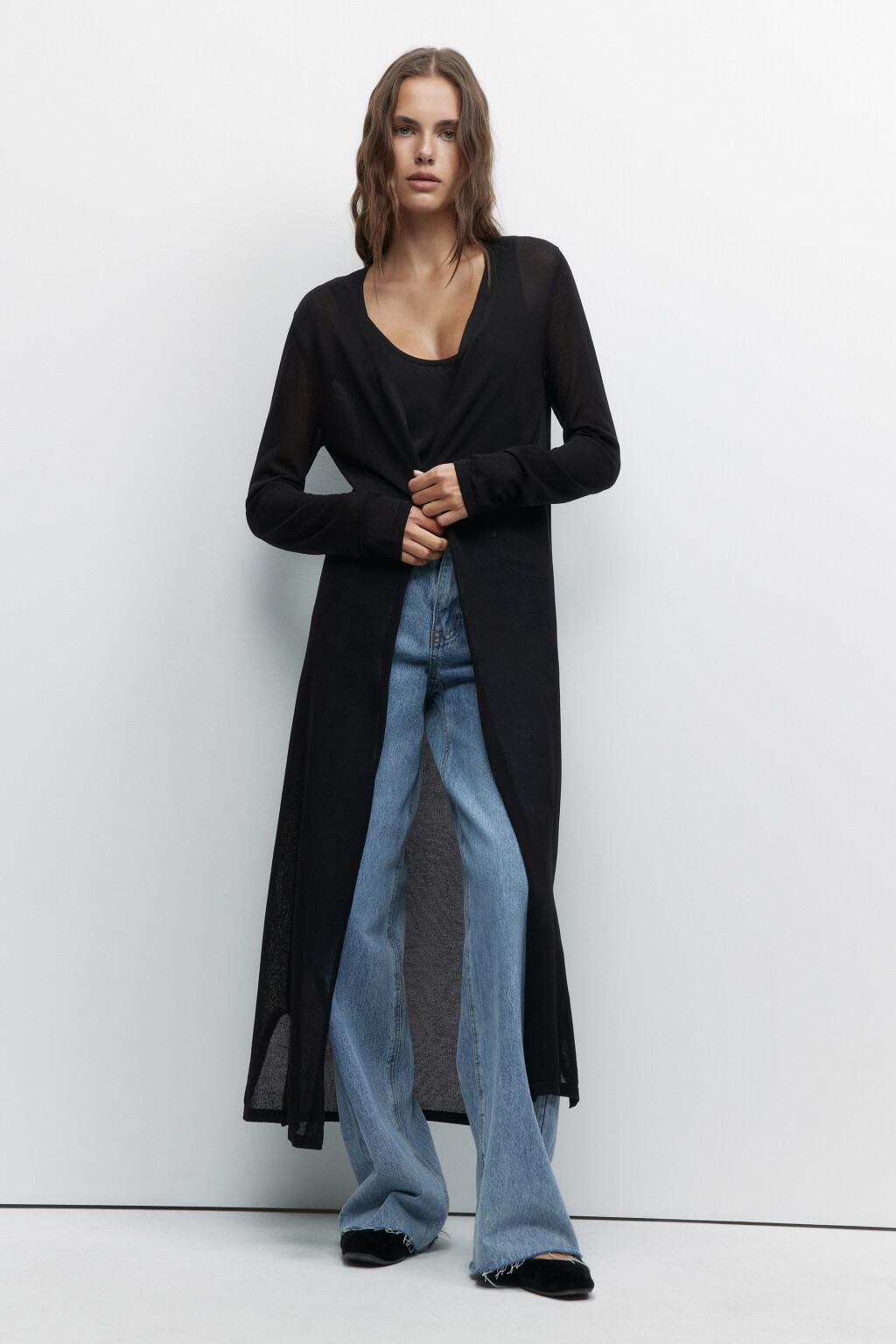 Кардиган длинный вискозный без застежки - цвет черный - 4