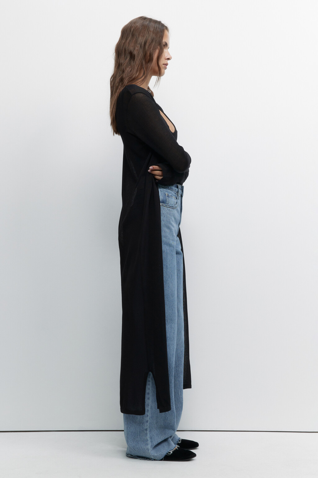 Кардиган длинный вискозный без застежки - цвет черный - 7