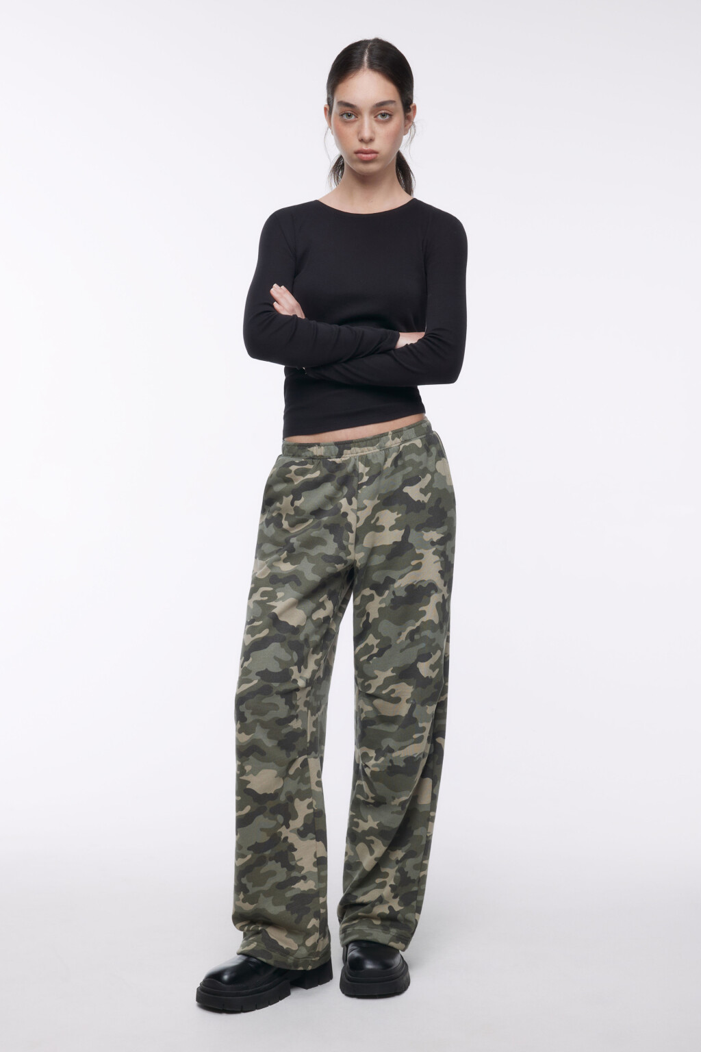 Брюки трикотажные с армейским принтом - цвет зеленый - 5