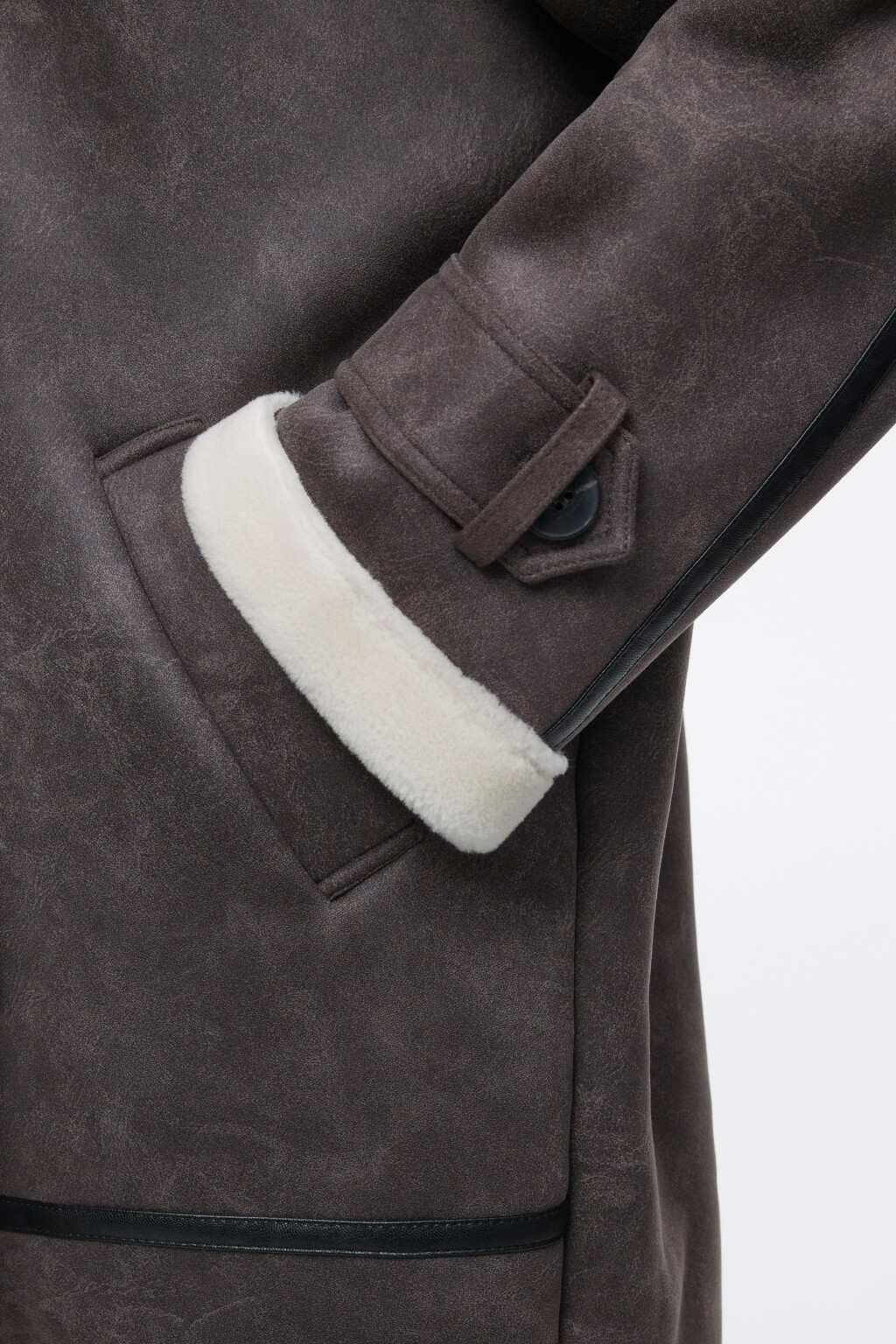 Дубленка длинная с широким воротником - цвет серый - 9