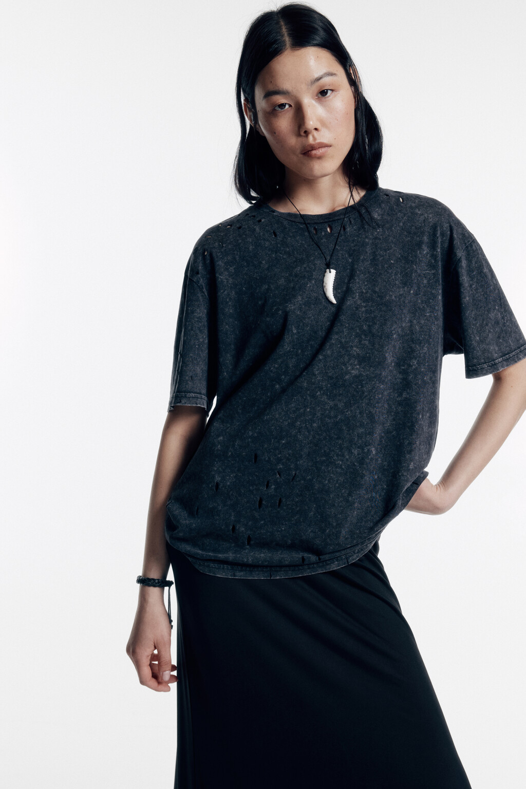 Футболка oversize рваная с состаренным эффектом - цвет серый - 1