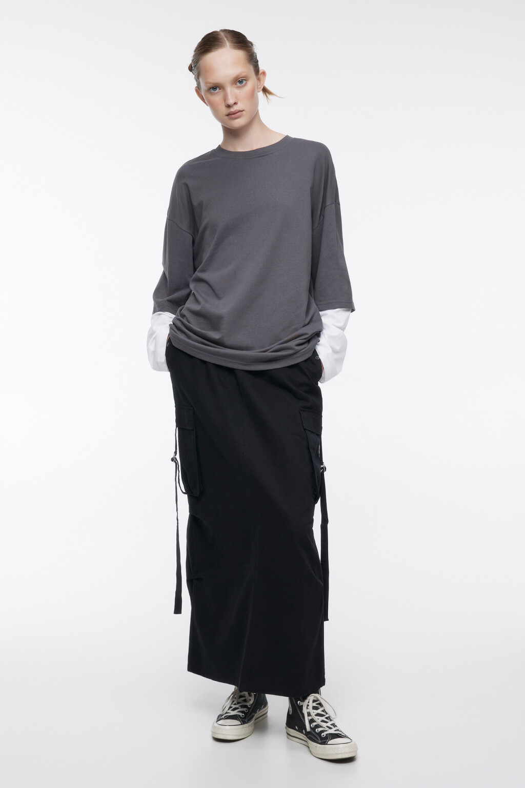 Лонгслив oversize хлопковый с двойными рукавами - цвет серый - 5