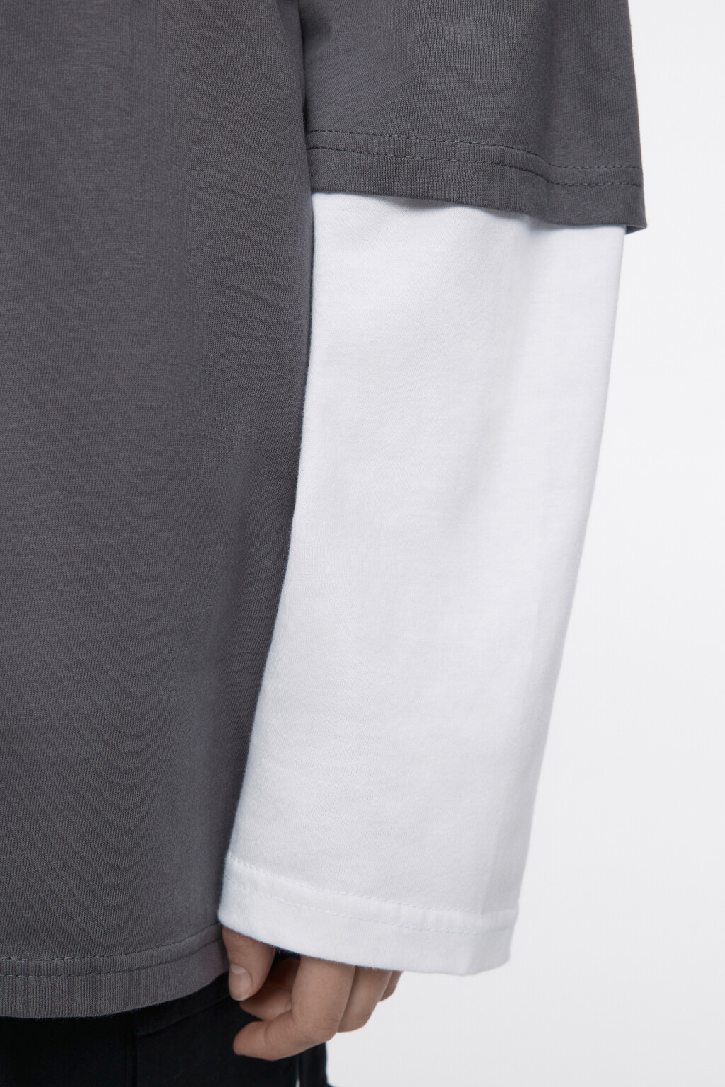 Лонгслив oversize хлопковый с двойными рукавами - цвет серый - 7