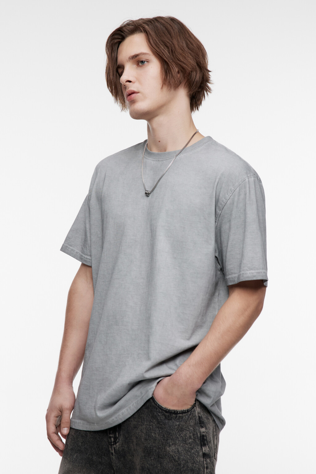 Футболка oversize хлопковая с вареным эффектом - цвет серый - 3