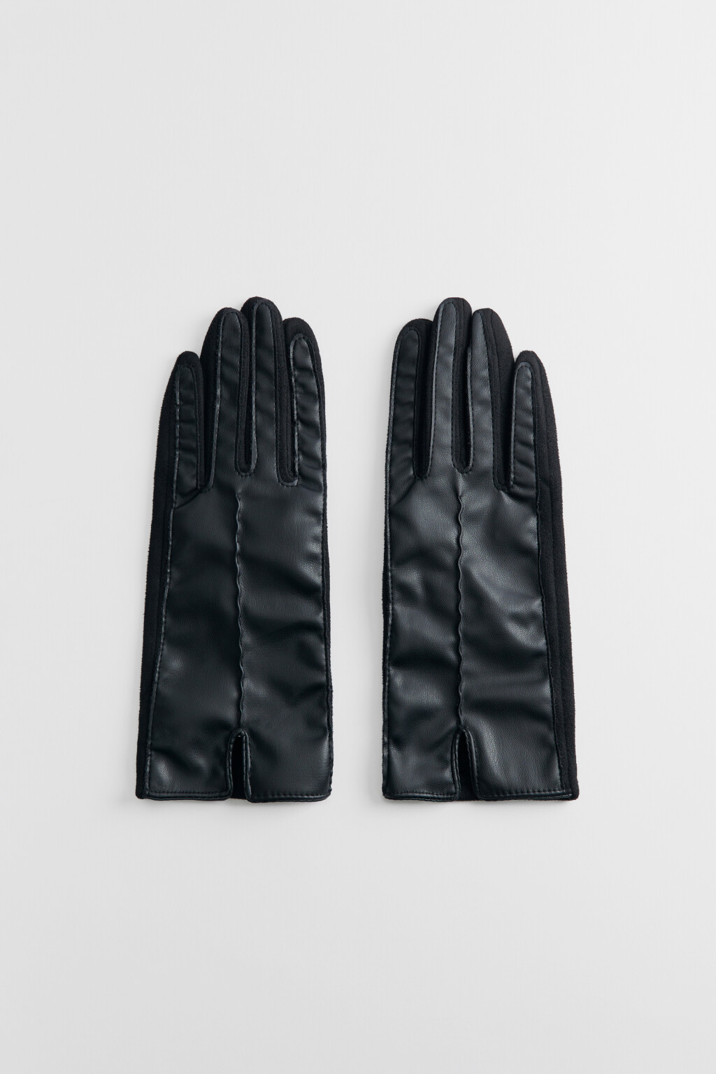 Перчатки из искусственной кожи с подкладкой - цвет черный - 1