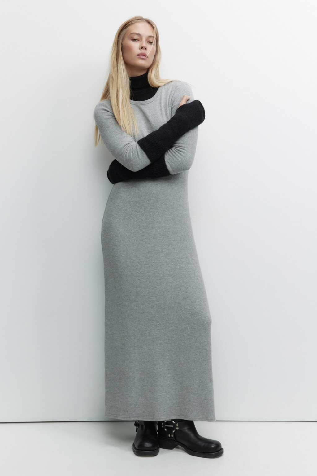 Перчатки-митенки без пальцев вязаные с шерстью - цвет черный - 4