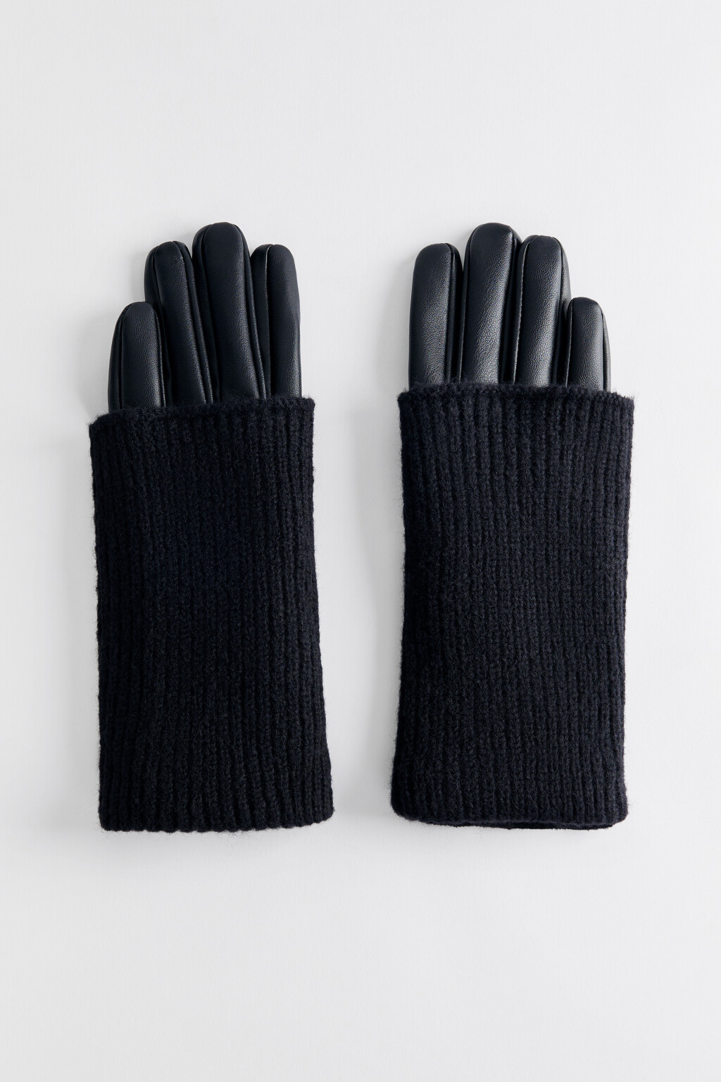 Перчатки с вязаными митенками - цвет черный - 1