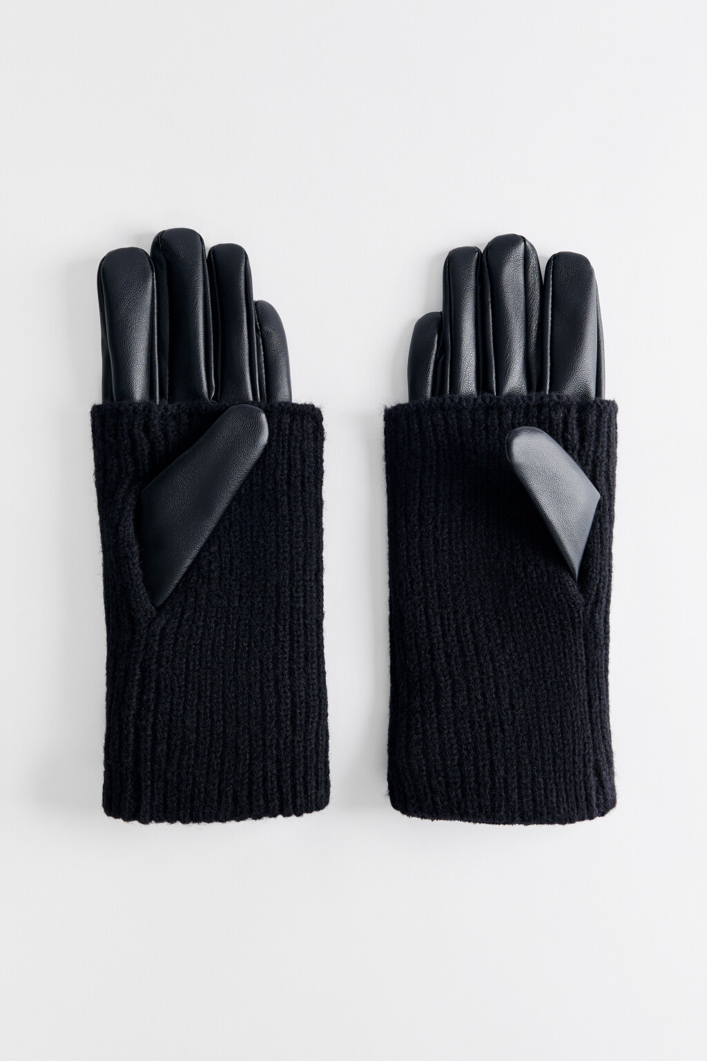 Перчатки с вязаными митенками - цвет черный - 2