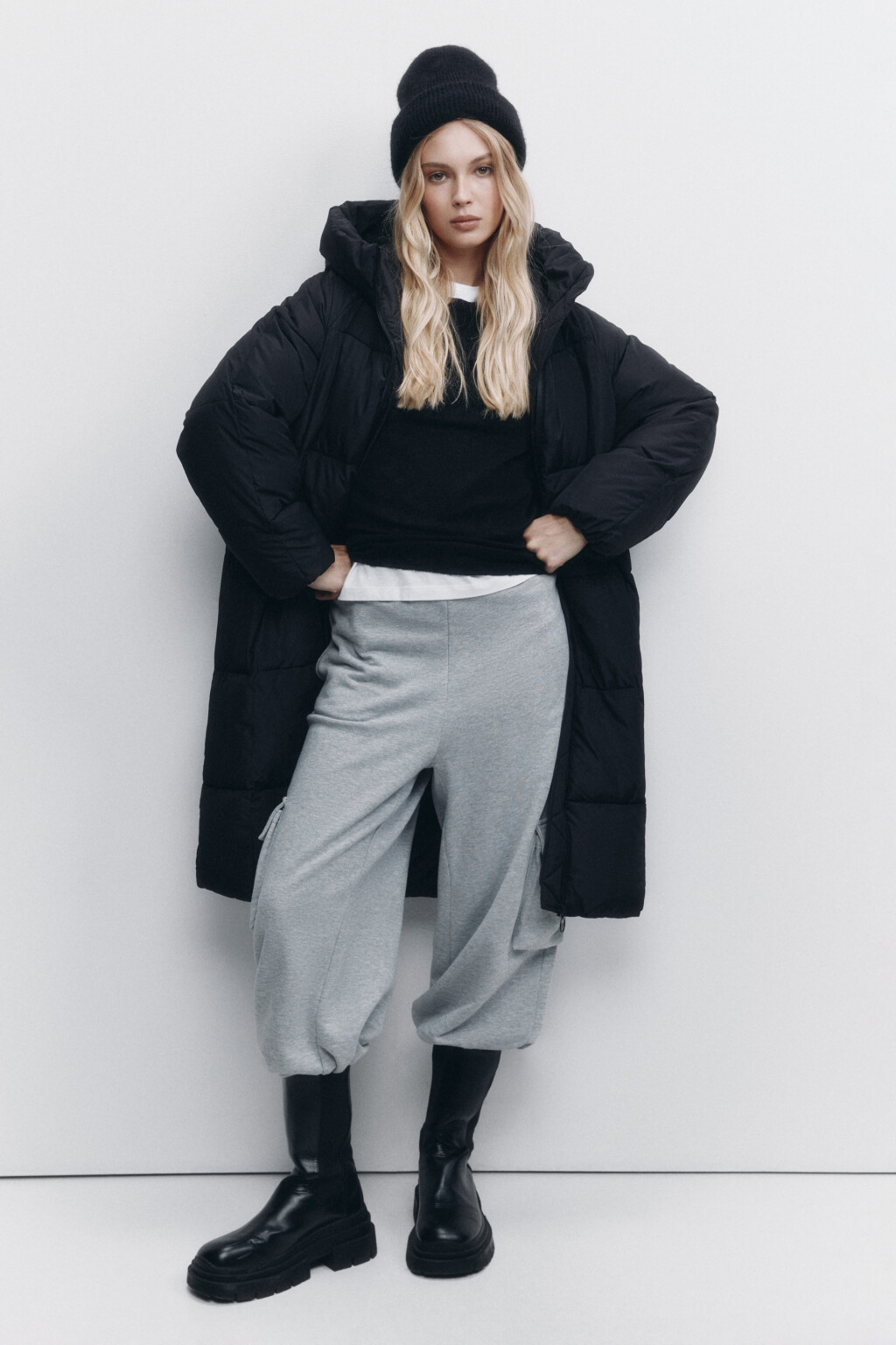 Шапка-бини вязаная в рубчик - цвет черный - 1