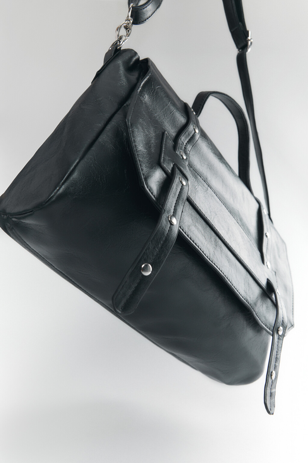 Сумка-портфель из фактурной искусственной кожи - цвет черный - 3