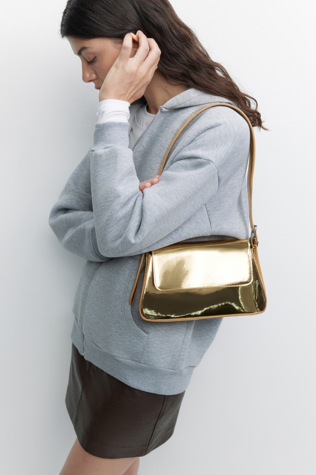 Сумка на плечо зеркальная - цвет серый - 3