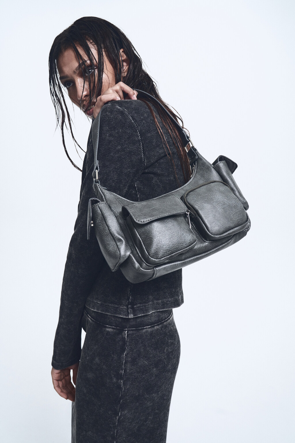Сумка-багет с состаренным эффектом - цвет черный - 7