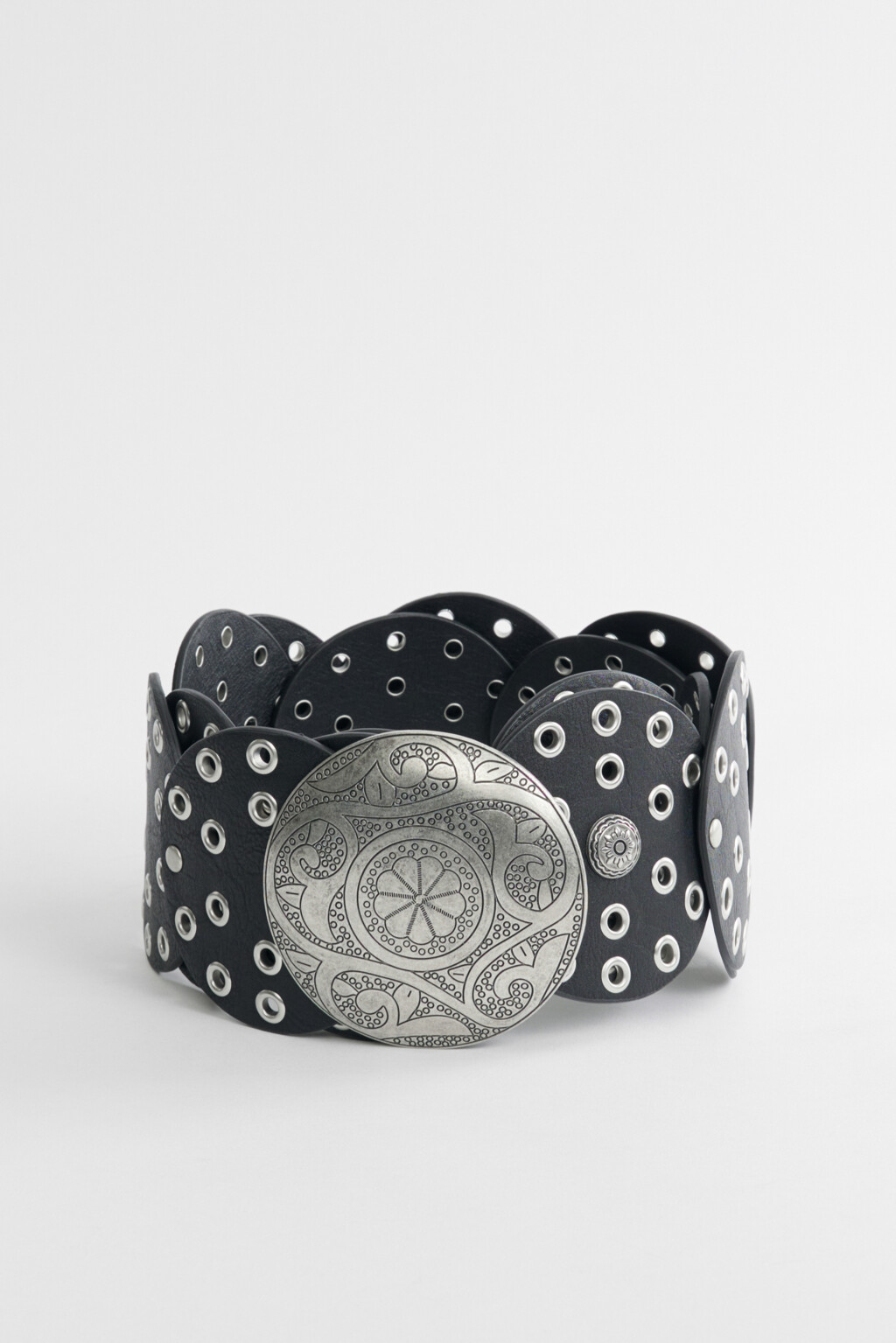 Ремень широкий с декором в стиле бохо - цвет черный - 1