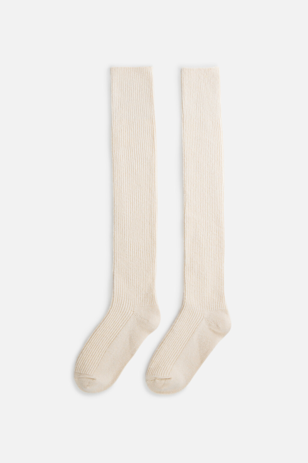 Гольфы высокие в рубчик с шерстью и кашемиром - цвет ванильный - 1