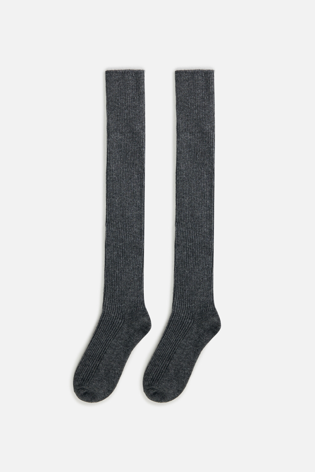 Гольфы высокие в рубчик с шерстью и кашемиром - цвет серый - 1