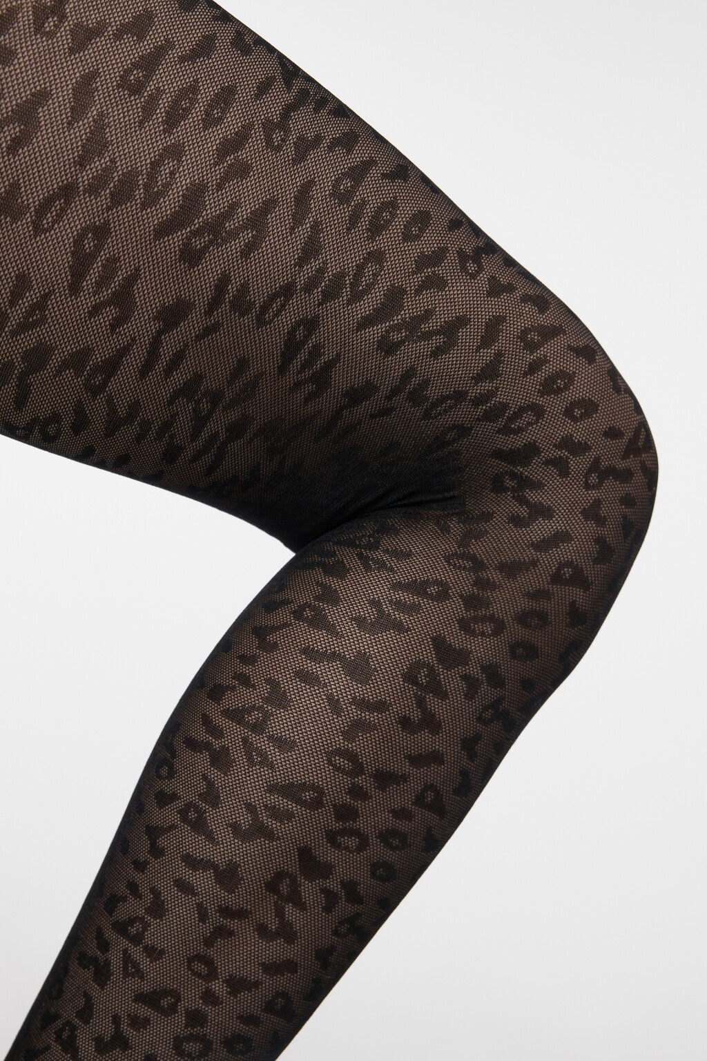 Колготки капроновые сетчатые с принтом - цвет черный - 2