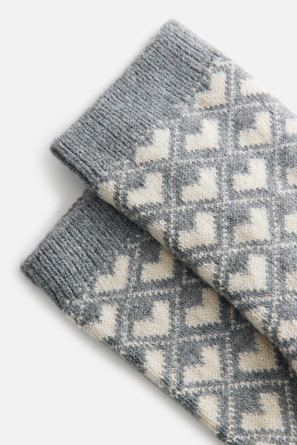 Носки высокие с сердечками - цвет серый - 2