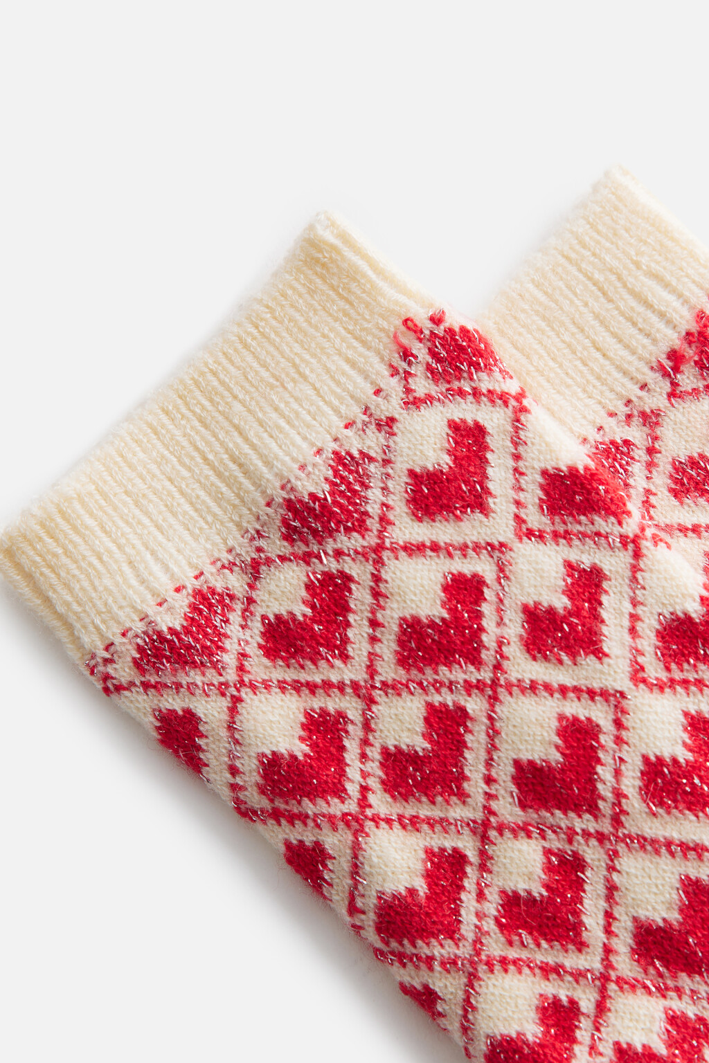 Носки высокие с сердечками - цвет красный - 2