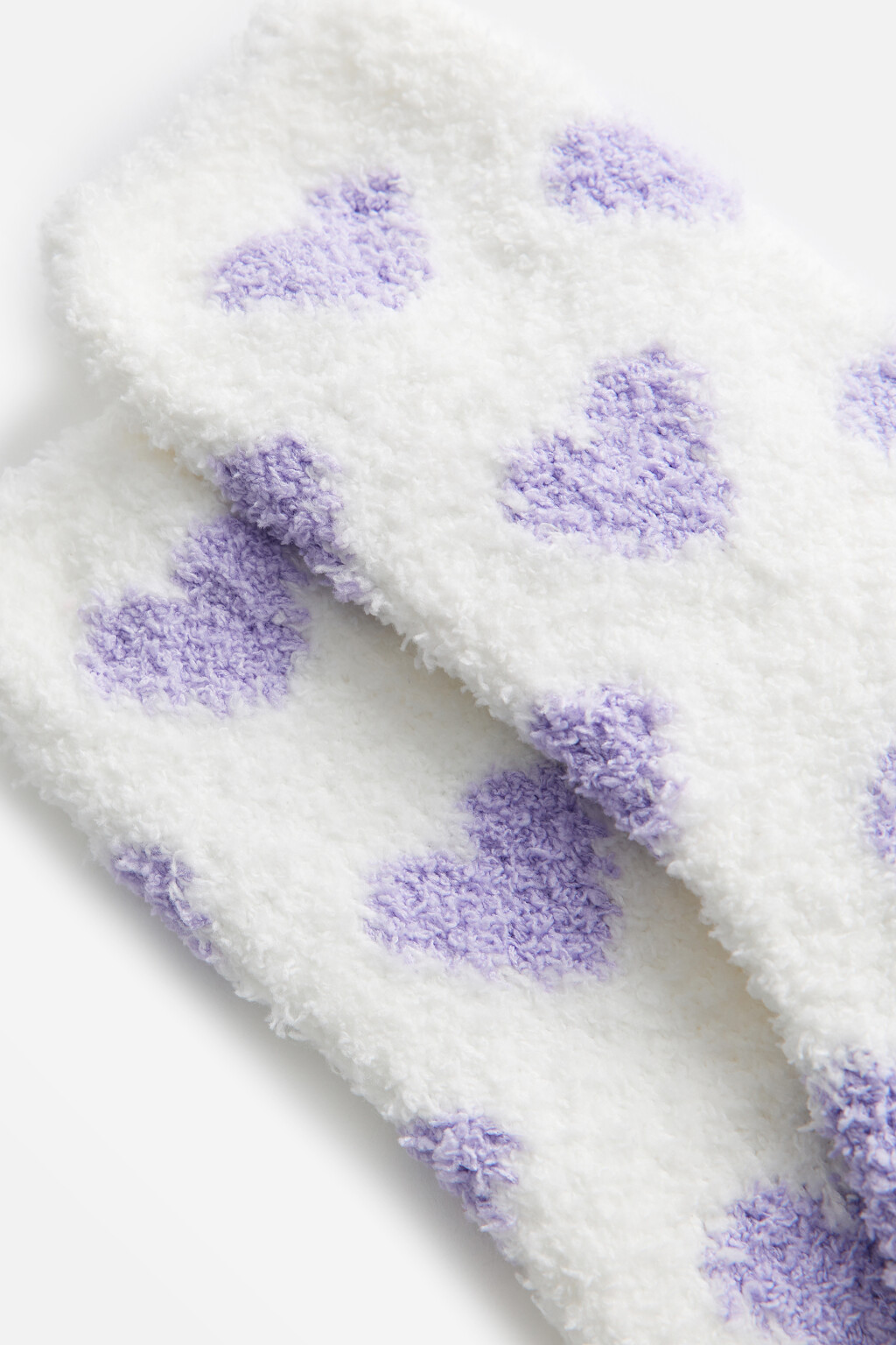 Носки высокие махровые с сердечками - цвет молочный - 2