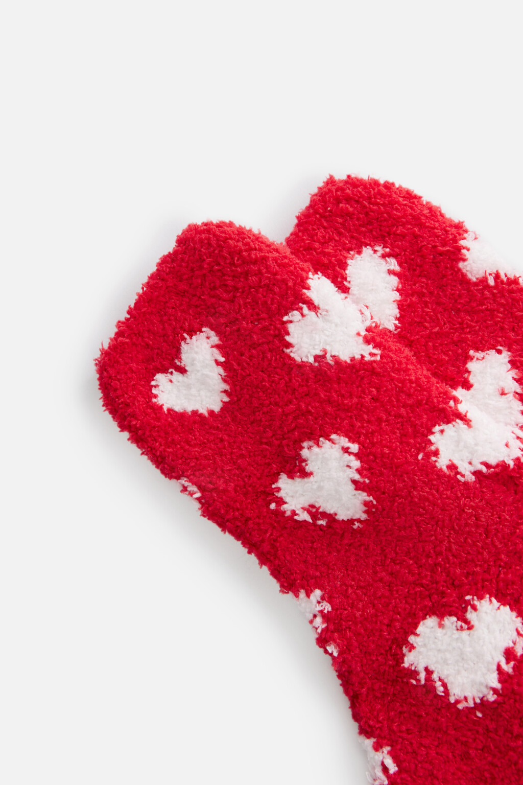 Носки высокие махровые с сердечками - цвет красный - 2