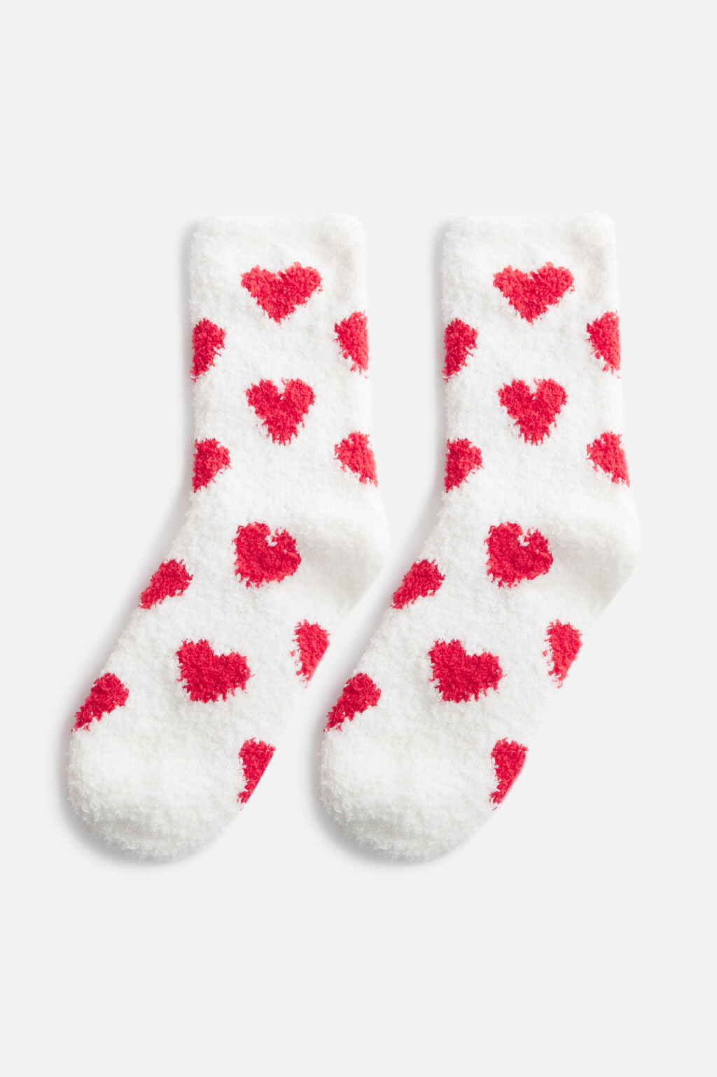 Носки высокие махровые с сердечками - цвет красный - 1