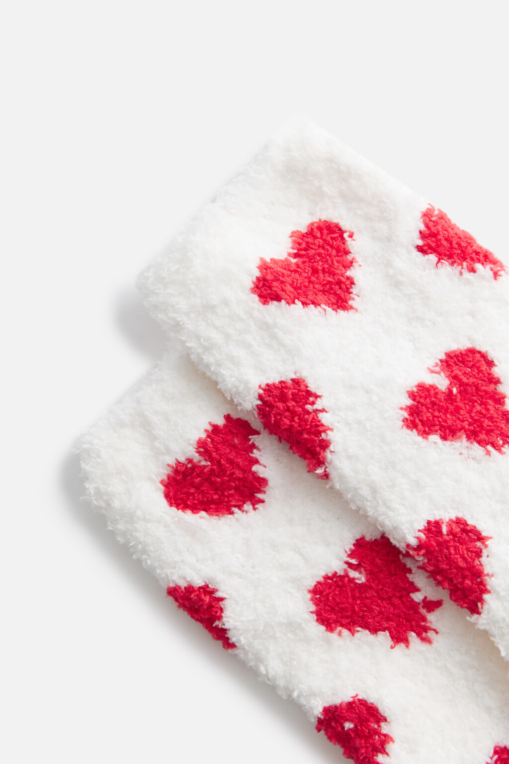 Носки высокие махровые с сердечками - цвет красный - 2