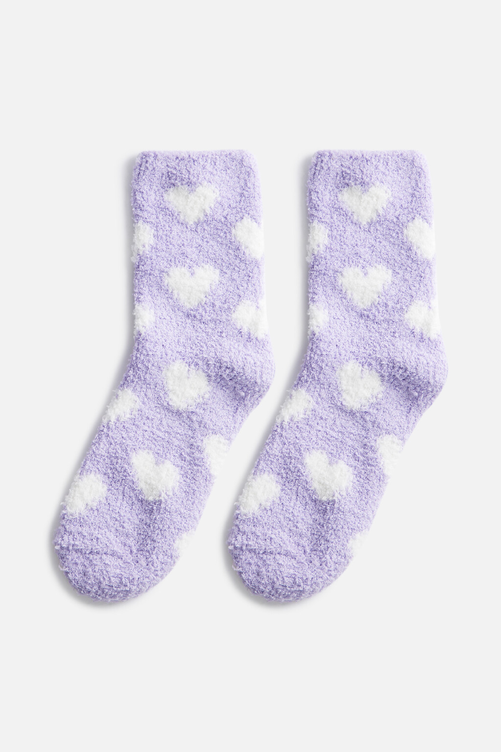 Носки высокие махровые с сердечками - цвет сиреневый - 1