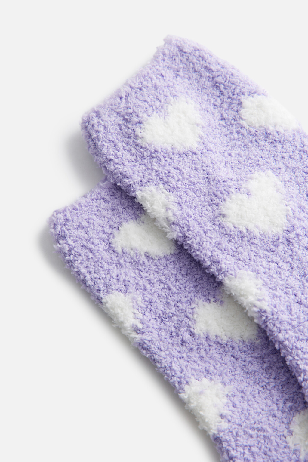 Носки высокие махровые с сердечками - цвет сиреневый - 2