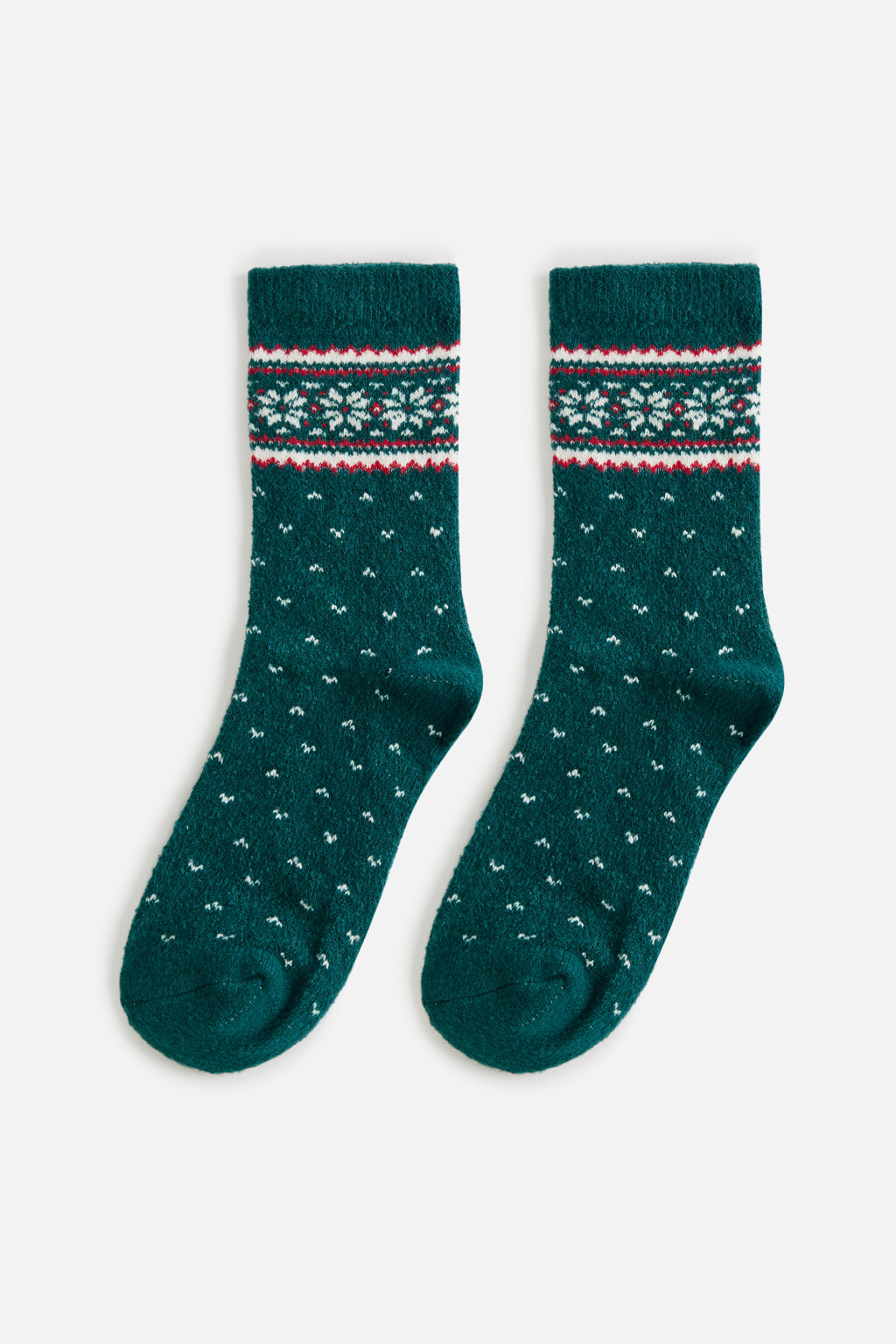 Носки теплые высокие с узором - цвет зеленый - 1
