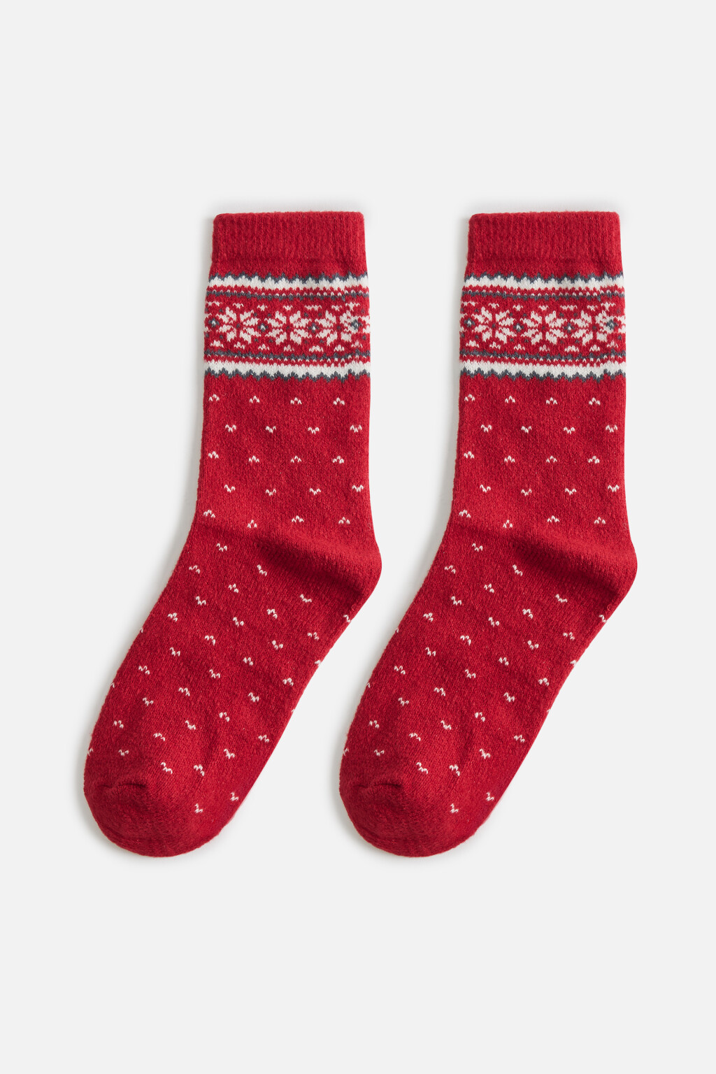 Носки теплые высокие с узором - цвет красный - 1