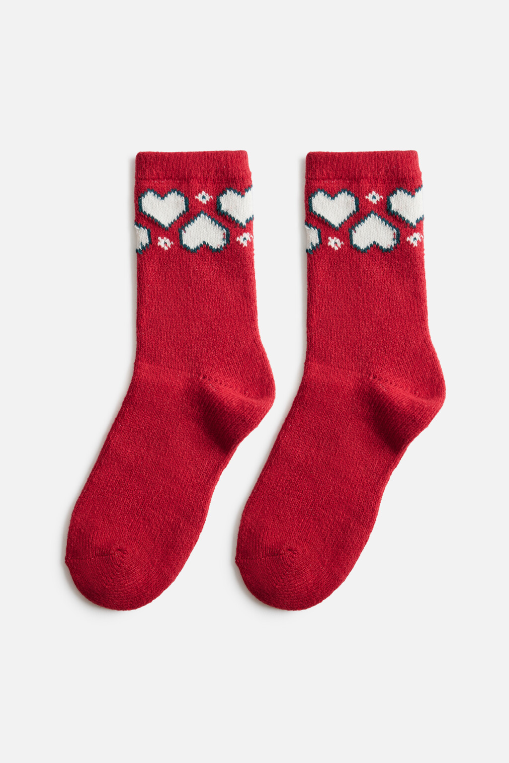 Носки высокие теплые с сердечками - цвет красный - 1