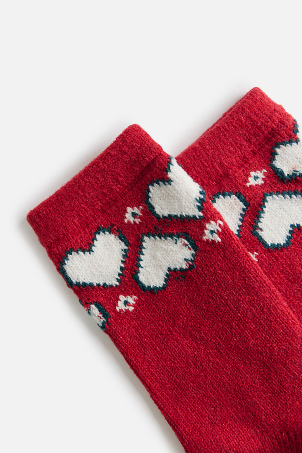 Носки высокие теплые с сердечками - цвет красный - 2