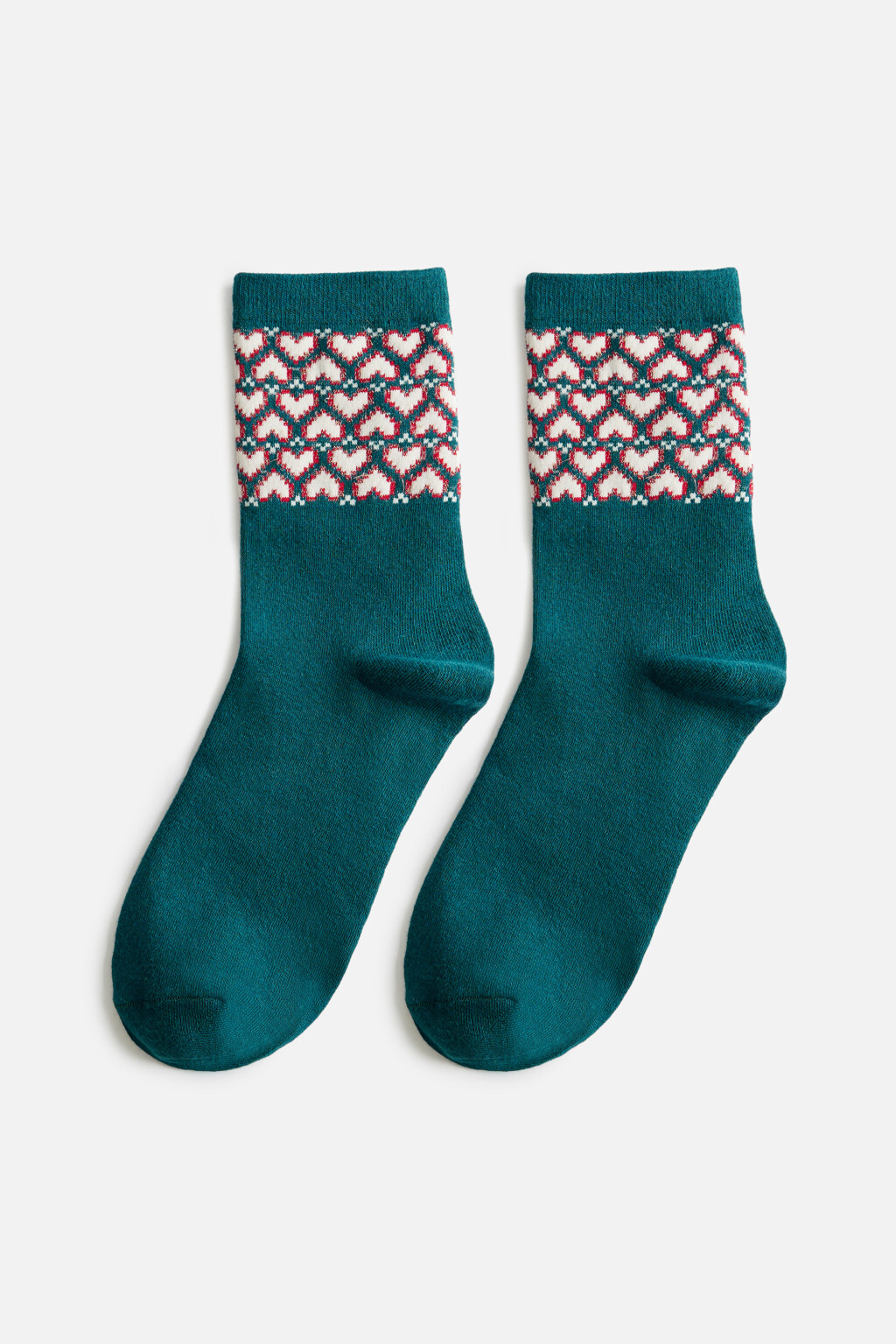 Носки высокие с узором-сердечками - цвет зеленый - 1