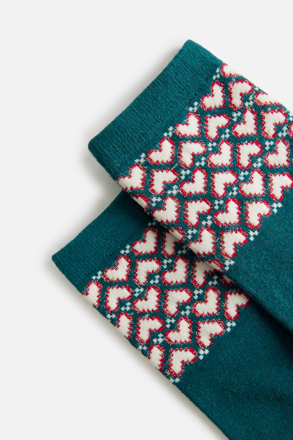 Носки высокие с узором-сердечками - цвет зеленый - 2