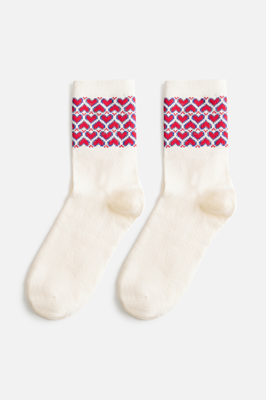 Носки высокие с узором-сердечками - цвет ванильный - 1
