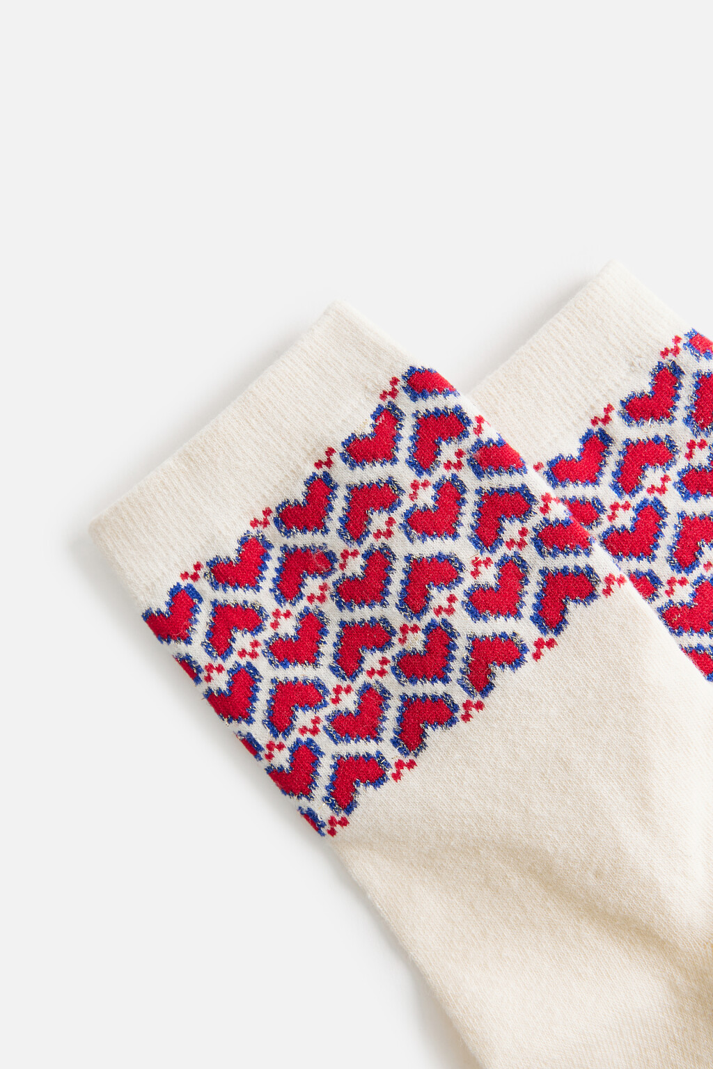Носки высокие с узором-сердечками - цвет ванильный - 2