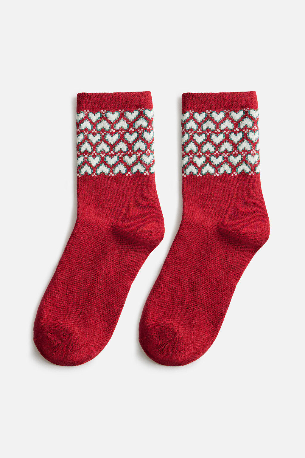 Носки высокие с узором-сердечками - цвет красный - 1