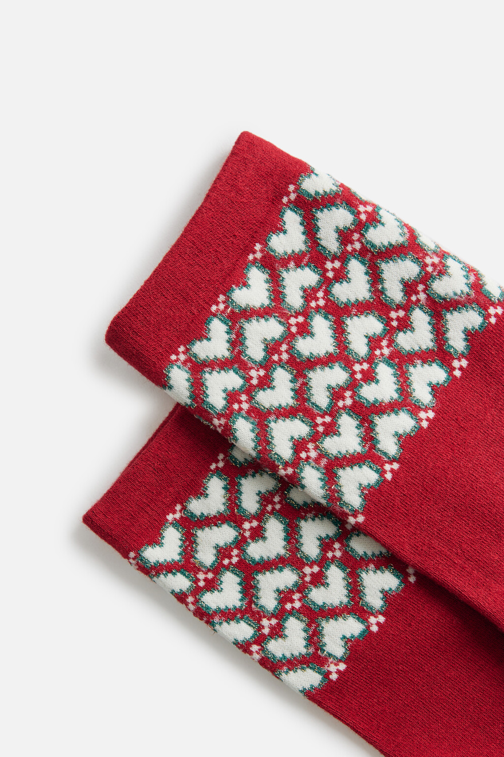 Носки высокие с узором-сердечками - цвет красный - 2