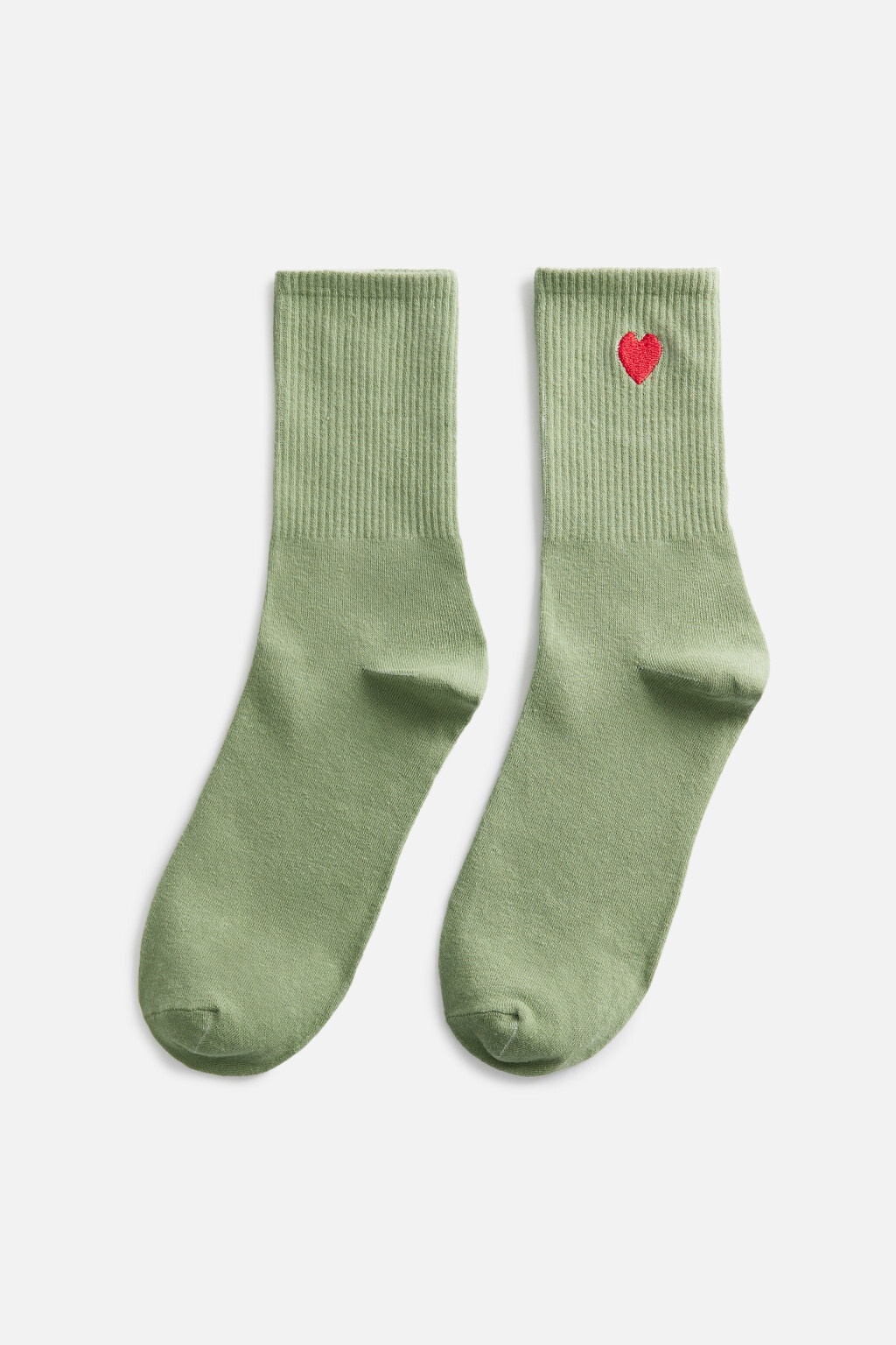 Носки высокие хлопковые с вышивкой-сердечком - цвет зеленый - 1